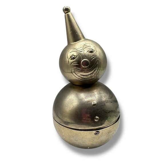 Vintage 70's Raimond Silver Plated Roll Poly Clown Weighted Piggy Bank - Picture 1 of 10